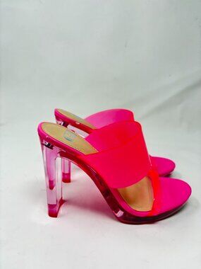 Gianni Bini Pink Clear Vinyl Block Heel Sandals Womens 7.5M Neon
